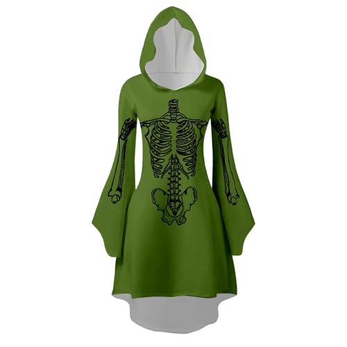 Fycakly Halloween Damen Damen Halloween Print Kapuzen Cosplay Kleid Langarm Langes Kleid von Fycakly