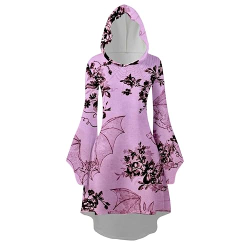 Fycakly Halloween Damen Kostüm Damen Halloween Print Kapuzen Cosplay Kleid Langarm Langes Kleid von Fycakly