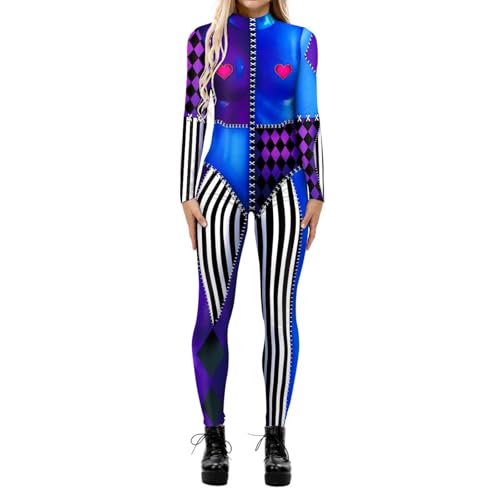 Fycakly Halloween Frauen Kostüm Damen Halloween Cosplay Casual Digital Print Cosplay Kostüm Langärmliger enger Overall von Fycakly