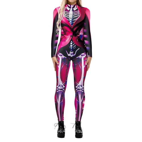 Fycakly Halloween Frauen Kostüm Damen Halloween Cosplay Casual Digital Print Cosplay Kostüm Langärmliger enger Overall von Fycakly
