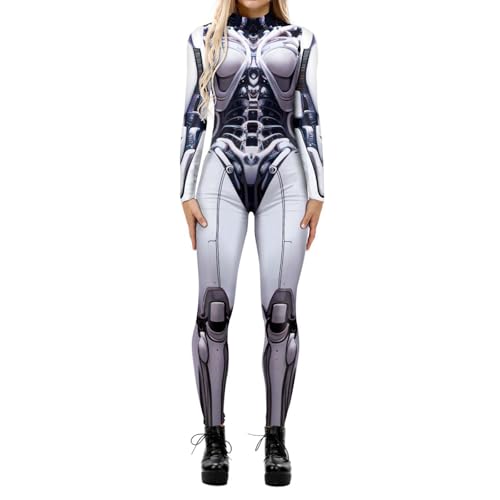 Fycakly Halloween Frauen Kostüm Damen Halloween Cosplay Casual Digital Print Cosplay Kostüm Langärmliger enger Overall von Fycakly