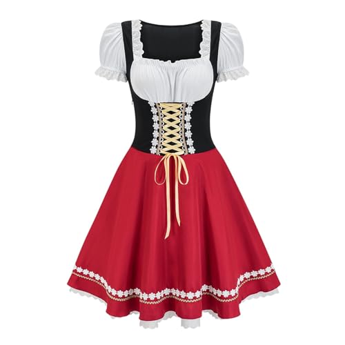 Fycakly Halloween Frauen Kostüm Damen-Halloween-Ethno-Retro-Kleid, kurzärmelig, bedruckt, Bühnenkostüm-Stil von Fycakly