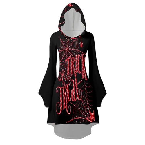Fycakly Halloween Kleid Damen Damen Halloween Print Kapuzen Cosplay Kleid Langarm Langes von Fycakly