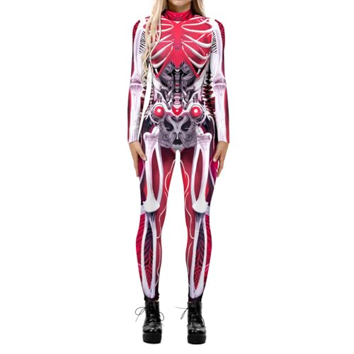 Fycakly Halloween Kleid Damen Halloween Cosplay Casual Digital Print Cosplay Kostüm Langärmliger enger Overall von Fycakly