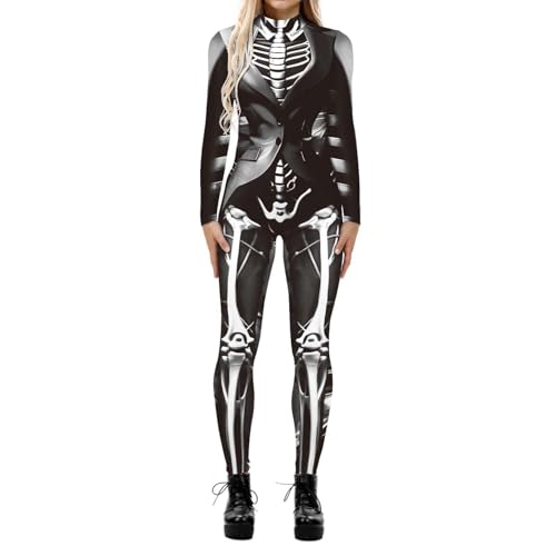 Fycakly Halloween Kleid Damen Halloween Cosplay Casual Digital Print Cosplay Kostüm Langärmliger enger Overall von Fycakly