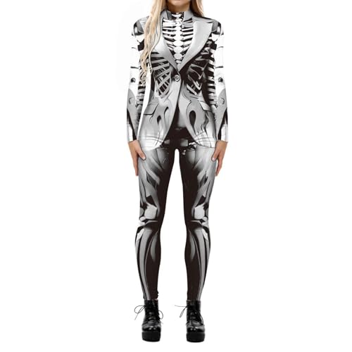 Fycakly Halloween Kleid Damen Halloween Cosplay Casual Digital Print Cosplay Kostüm Langärmliger enger Overall von Fycakly