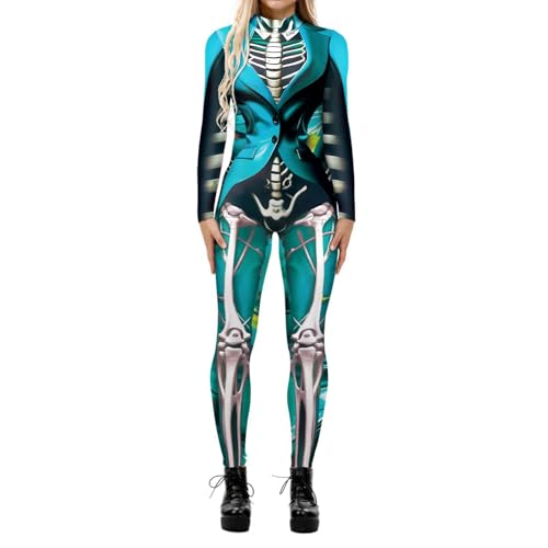 Fycakly Halloween Kleid Damen Halloween Cosplay Casual Digital Print Cosplay Kostüm Langärmliger enger Overall von Fycakly