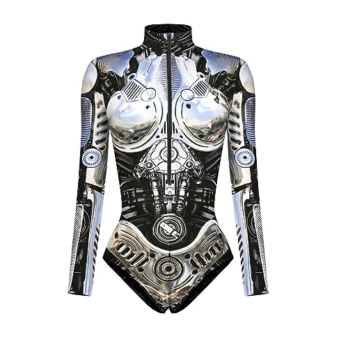 Fycakly Halloween Kostü M Damen Frauen Langarm Digital Gedruckt Reißverschluss Haut Enges Kleidungsstück Cosplay Party Strampler Body Kleidung von Fycakly