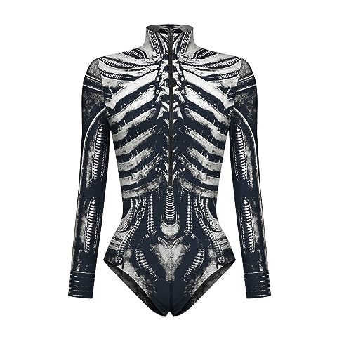 Fycakly Halloween Kostü M Damen Frauen Langarm Digital Gedruckt Reißverschluss Haut Enges Kleidungsstück Cosplay Party Strampler Body Kleidung von Fycakly