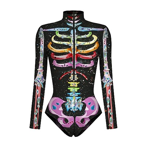 Fycakly Halloween Kostü M Damen Frauen Langarm Digital Gedruckt Reißverschluss Haut Enges Kleidungsstück Cosplay Party Strampler Body Kleidung von Fycakly