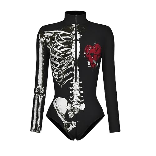 Fycakly Halloween Kostü M Damen Frauen Langarm Digital Gedruckt Reißverschluss Haut Enges Kleidungsstück Cosplay Party Strampler Body Kleidung von Fycakly