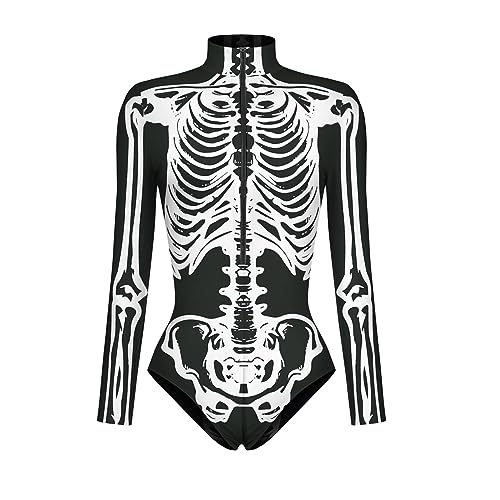 Fycakly Halloween Kostü M Damen Frauen Langarm Digital Gedruckt Reißverschluss Haut Enges Kleidungsstück Cosplay Party Strampler Body Kleidung von Fycakly