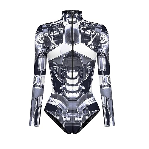 Fycakly Halloween Kostü M Damen Frauen Langarm Digital Gedruckt Reißverschluss Haut Enges Kleidungsstück Cosplay Party Strampler Body Kleidung von Fycakly