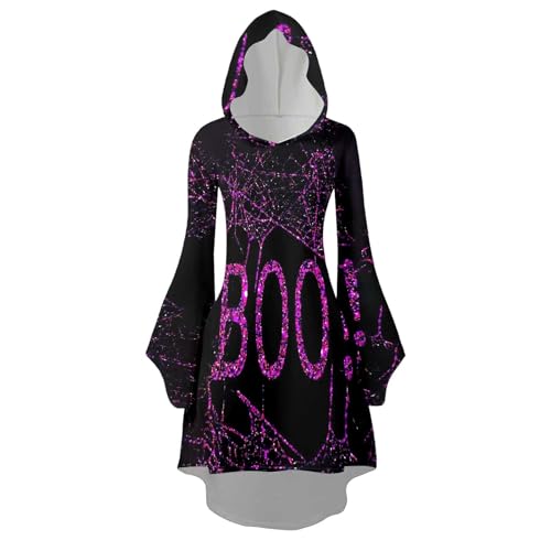 Fycakly Halloween Kostüm Damen Damen Halloween Print Kapuzen Cosplay Kleid Langarm Langes Kleid von Fycakly