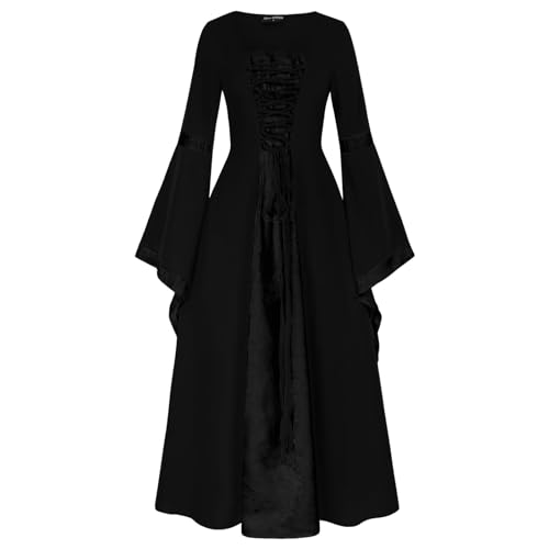 Fycakly Halloween-Kostüm Damen Damenkleid, Retro-Stil, Trompetenärmel, langes Kleid, Cosplay, Boden, Länge, mittelalterliches Damen-Gothic-Kleid, Damenkleid Fycakly Halloween-Kostüm Damen Damenkleid, Retro-Stil, Trompetenärmel, langes Kleid, Cosplay, Boden, Länge, mittelalterliches Damen-Gothic-Kleid, Damenkleid von Fycakly