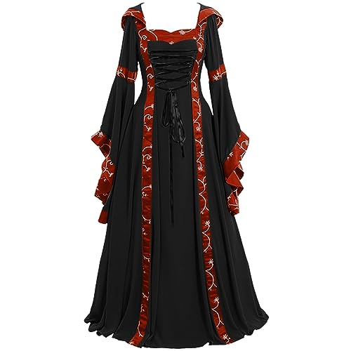 Fycakly Halloween Kostüm Damenkleid, Retro-Stil, einfarbig, Trompetenärmel, langes Prinzessinnenkleid, Cosplay, Boden, Länge, mittelalterliches Damen-Gothic-Kleid, Damenkleid Fycakly Halloween Kostüm Damenkleid, Retro-Stil, einfarbig, Trompetenärmel, langes Prinzessinnenkleid, Cosplay, Boden, Länge, mittelalterliches Damen-Gothic-Kleid, Damenkleid von Fycakly