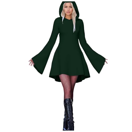 Fycakly Halloween-Kostüme Damen Halloween Print Kapuzen Cosplay Kleid Langarm Langes Kleid von Fycakly