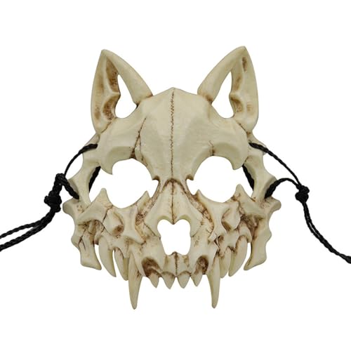 Fycakly Halloween Maske Erwachsene Japanisches Halloween-Harz-Halbgesichts-Scary-Cosplay-Dekorativ (Beige, 20x17x8cm) von Fycakly
