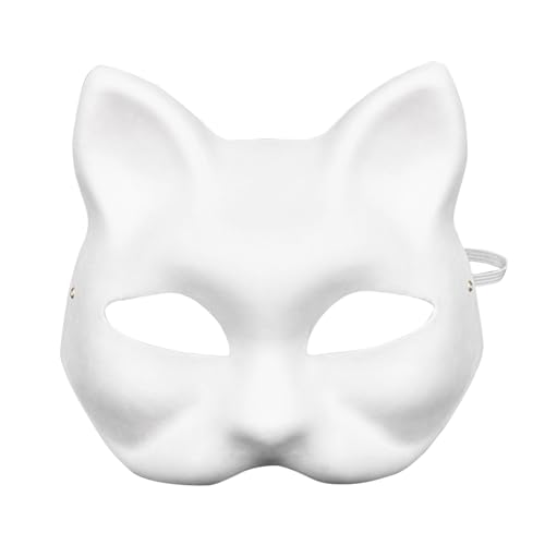 Fycakly Halloween Maske Totenkopf Katze Halloween für Kinder Erwachsene weiße Katze Tier handbemaltes Gesicht Tier Party Cosplay Kostüm (White, One Size) von Fycakly
