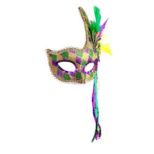Fycakly Halloween Masken Karneval Lila Gold Grün Feder Karneval Party Männer Frauen Maskerade Karneval Atmosphäre Festliche Atmosphäre (A, One Size) von Fycakly