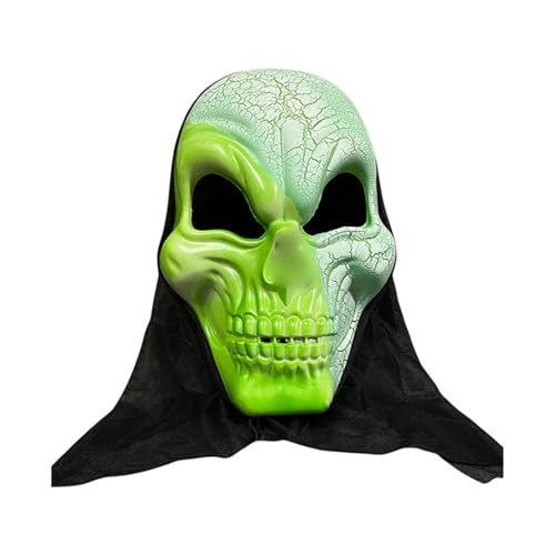 Fycakly Halloween Totenkopf Maske Schleier Halloween-Kopfbedeckung, Maskerade, Cosplay-Requisiten, neuartiges und schrulliges Design (Green, 19cm) von Fycakly