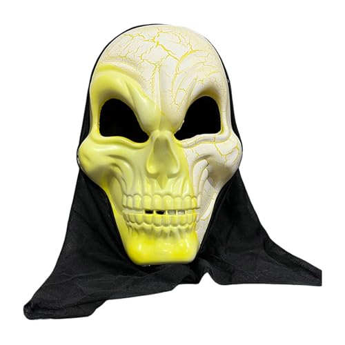 Fycakly Halloween Totenkopf Maske Schleier Halloween-Kopfbedeckung, Maskerade, Cosplay-Requisiten, neuartiges und schrulliges Design (Yellow, 19cm) von Fycakly