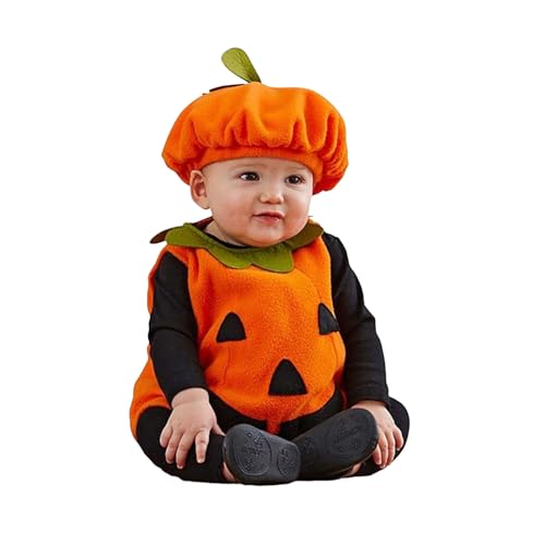 Fycakly Halloweenkostüm für Kinder Neugeborenes Baby Mädchen Jungen Halloween Kostüme Ärmellos Strampler Bodysuit Hut Halloween Outfits (Orange, 12-18 Months) von Fycakly