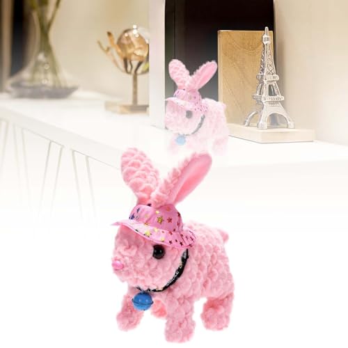Fycakly Hasenmütze aus Kunstlammwolle mit Springen und Geräuschen, interaktives elektronisches Spielzeug für Kinder und ​​ Tier Kuscheltiere weich​​ (B, One Size) von Fycakly