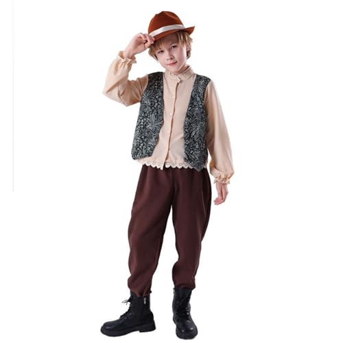 Fycakly Jungen Kleinkind 3PC Bühne Kostüm Kinder Traditionelle Bier Festival Kleidung Sticken ​​ Kinder Trachtenhut Filz​​ (Grey, 11-13 Years) von Fycakly