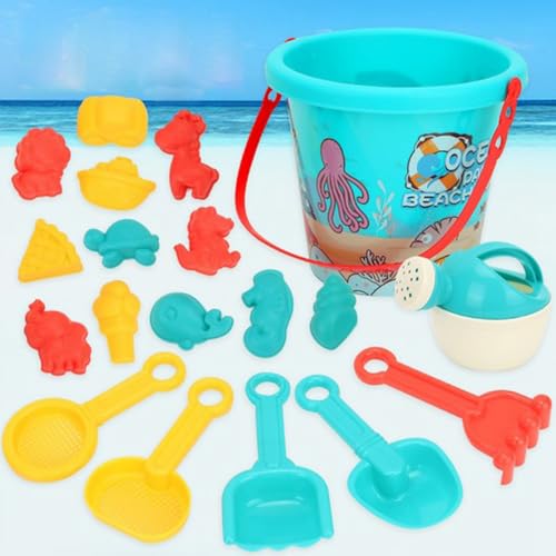 Fycakly Kinder Strandspielzeug Eimer 19-teiliges Set Baby Wasserspiel Sandbaggerwerkzeuge Schaufel Strandeimer Wasserspiel Sommerspielzeug (Blue, 13x15. 5x16cm) von Fycakly