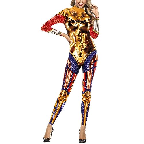 Fycakly Kostüm Halloween Damen Damen-Halloween-Filmcharakter-Volldruck-Bodysuit-Kostüm mit eng anliegender Passform von Fycakly