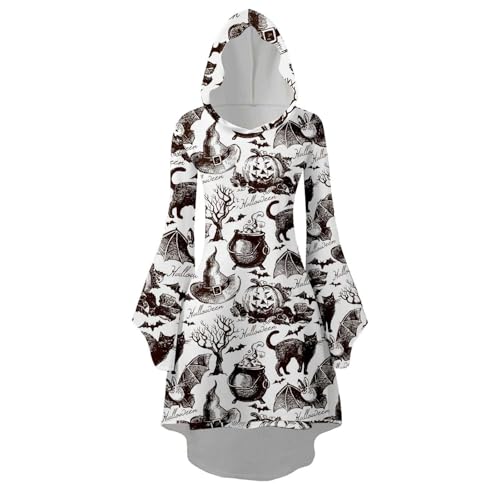Fycakly Kostüm Halloween Damen Damen Halloween Print Kapuzen Cosplay Kleid Langarm Langes Kleid von Fycakly