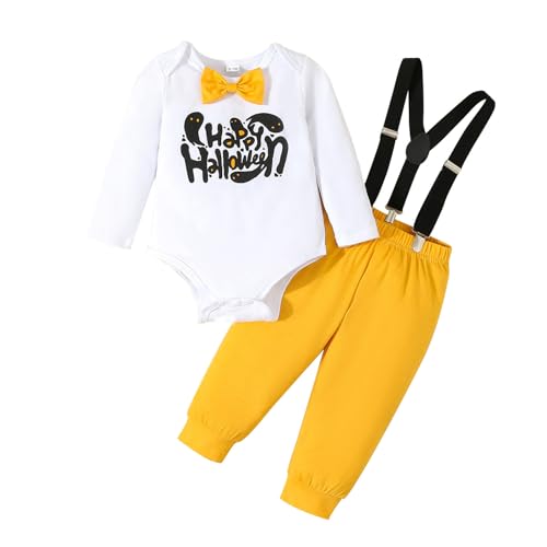 Fycakly Kostüm Kinder Neugeborenen-Outfits für Jungen und Mädchen, langärmelig, mit Buchstaben-Aufdruck, für Hallowmas (Yellow, 9-12 Months) von Fycakly