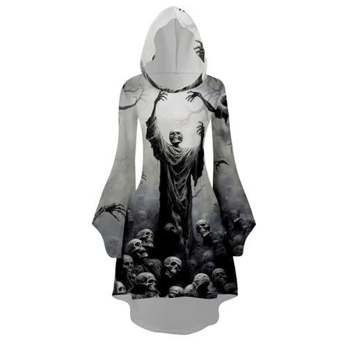 Fycakly Kostüme für Halloween Damen Halloween Print Kapuzen Cosplay Kleid Langarm Langes Kleid von Fycakly