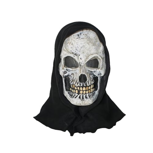 Fycakly Maske Halloween Herren Gesicht Scary Halloween Kostüm Zubehör Creepy Skeleton Kopf Abdeckung Party Prop Für Erwachsene (Grey, 35x20cm) von Fycakly