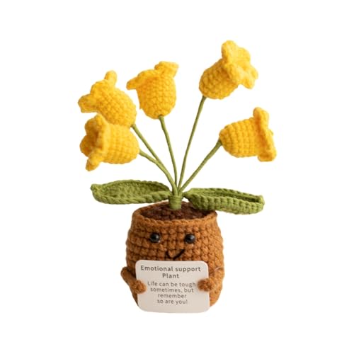 Fycakly Mini Positive Häkeltopf Häkeln des Tals mit positiven Karten Inspirierende Häkelblumentopf Dekoration Positives Häkelspielzeug plüsch Tier (A, One Size) von Fycakly