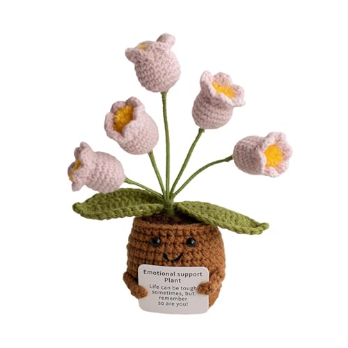 Fycakly Mini Positive Häkeltopf Häkeln des Tals mit positiven Karten Inspirierende Häkelblumentopf Dekoration Positives Häkelspielzeug plüsch Tier (B, One Size) von Fycakly