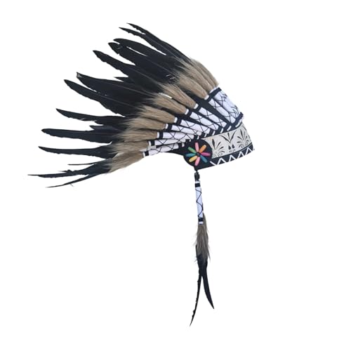 Fycakly Party Accessoires Indischer Hut, dekorativer Federkopfschmuck für Bühnenauftritte, Festivals, Halloween (Black, 43x30 cm) von Fycakly