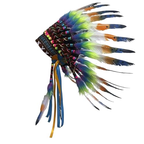 Fycakly Party Accessoires Lustig Indischer Hut, dekorativer Federkopfschmuck für Bühnenauftritte, Festivals, Halloween (Light blue, 43x30 cm) von Fycakly