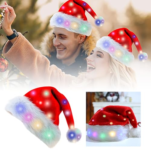 Fycakly Party Accessoires Lustig Leuchtende Weihnachtsmützen. Weihnachtsfeier-Dekoration für Kinder und Erwachsene. Bunte Mützen mit Lichtern. (B, 35x45 cm) von Fycakly