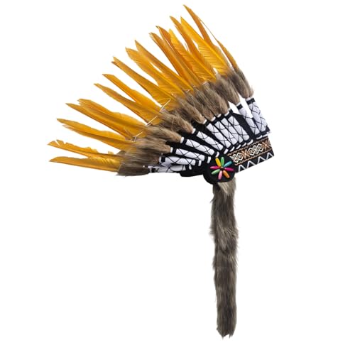 Fycakly Party Zubehör Indischer Hut, dekorativer Federkopfschmuck für Bühnenauftritte, Festivals, Halloween (Gold, 43x30 cm) von Fycakly