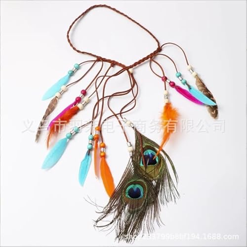 Fycakly Seiden Haargummi Indianer Feder Stirnband Kostüme Kopfschmuck mit Federn für Frauen und Mädchen (Watermelon Red, 21x13x0.2 cm) von Fycakly