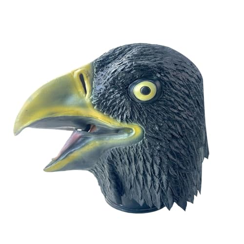 Fycakly Silikon Maske Männer Kostüm Zubehör Realistische Vogel Kopfschmuck Für Halloween Cosplay Party Maskerade (Black, 25x24cm) von Fycakly
