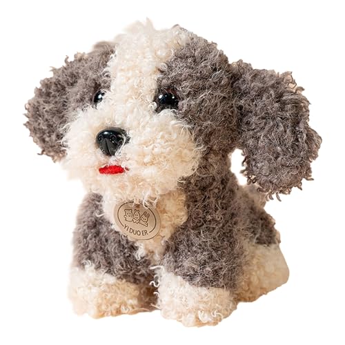 Fycakly Simulation Teddy Hund Puppe Lockiges Haar Hund Puppe Spielzeug Begleiter Kinder Kuscheltiere (Grey, 23cm) von Fycakly