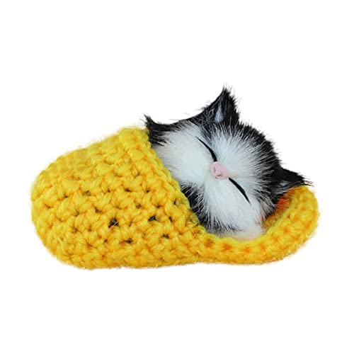 Fycakly Süße schlafende Katze Hausschuhe klingende Simulation Plüschtier Dekor Kinder Geschenk Puppen & Stofftiere ​​ Plüschtier Hund Katze​​ (Yellow, One Size) von Fycakly