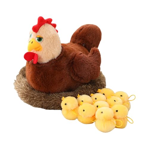 Fycakly Süßes Hühnerspielzeug, Henne und Hühnerstall / 10 Hühnerspielzeug, Weihnachten, Ostern, Kindergeburtstag, Überraschungen ​​ Klassische Stofftiere Kinder​​ (Brown, 35cm) von Fycakly