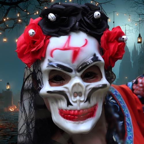 Fycakly Totenkopf-Maske der Toten Halloween Vollgesichtskopfbedeckung Kostüm Requisiten Party Make-up Lustige Cosplay Requisiten (D, 27cm) von Fycakly