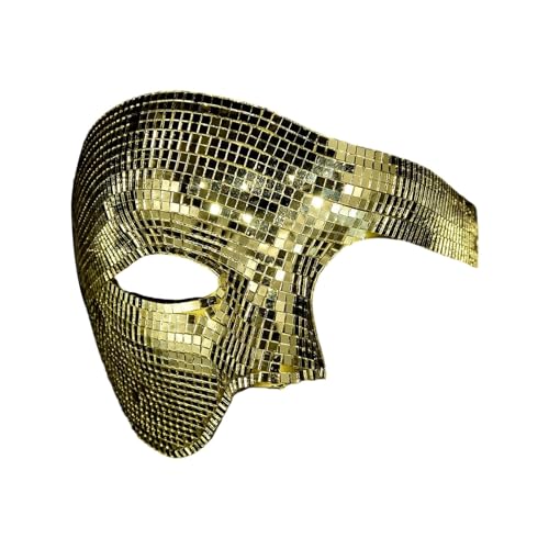 Gruselige Halloween-Totenkopf-Maske Disco Half Face Party Kostüm Zubehör Glow In The Dark Maskerade Für Halloween Cosplay Festliche Veranstaltungen (Gold, 19cm) von Fycakly