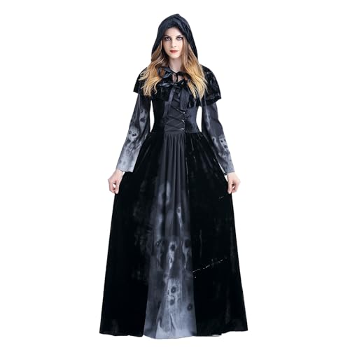 Halloween-Kostüm Damen Cosplay-Kostüme für Damen, Kleid im Gothic-Stil mit Hexenskelett-Aufdruck für Halloween und den Alltag, lockere Passform, bequeme Kleidung alle Jahreszeiten Halloween-Kostüm Damen Cosplay-Kostüme für Damen, Kleid im Gothic-Stil mit Hexenskelett-Aufdruck für Halloween und den Alltag, lockere Passform, bequeme Kleidung alle Jahreszeiten von Fycakly