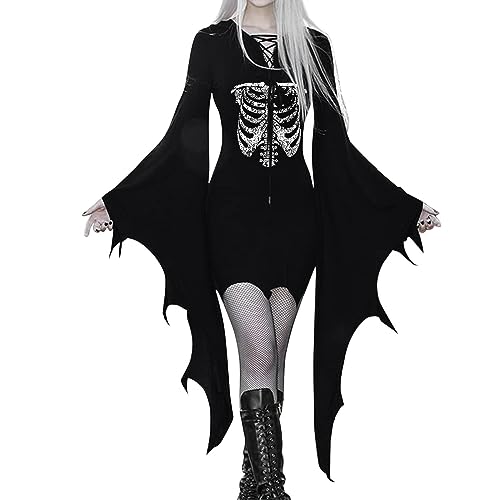 Halloween Kostüm für Damen Mittelalterliches -Kleid mit ausgestellten Ärmeln für Damen, Gothic-Kleid, Cosplay-Performance-Kostümkleid von Fycakly